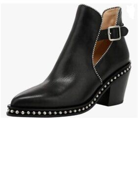 YDN Black Studded Mid Chunky Heeled Ankle Booties Pumps Closed Toe Buckle Boot